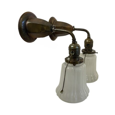 VL1225 Pair c1905 Antique Brass Sconces Etched Period Sheffield Shades Restored - Image 4