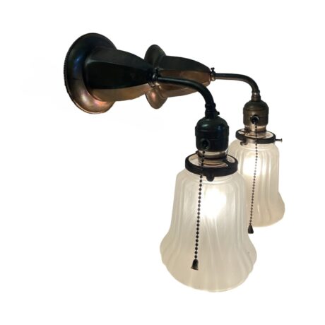 VL1225 Pair c1905 Antique Brass Sconces Etched Period Sheffield Shades Restored - Image 5