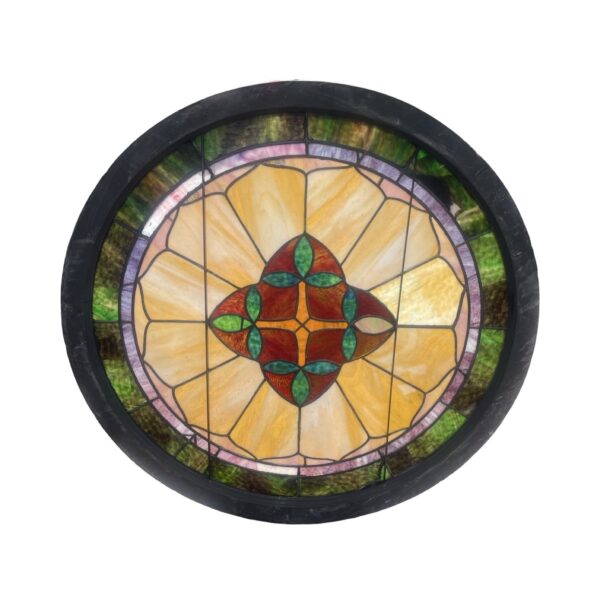 AG1061 Antique c1905 Large 42 in. Round Stained Glass Window Restored