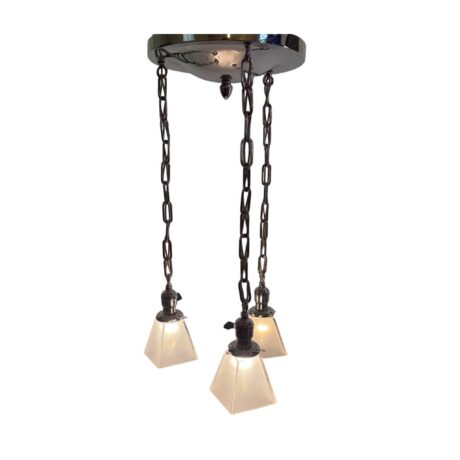 VL1229 Antique Craftsman c1910 3-Light Nickel Pan Fixture Period Shades Restored