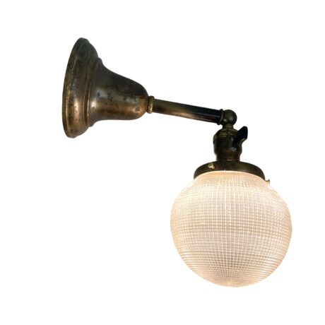 VL1228 Antique Vintage c1910 Brass Sconce Holophane Globe Shade Restored - Image 2
