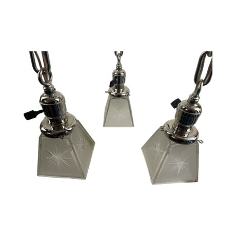 VL1229 Antique Craftsman c1910 3-Light Nickel Pan Fixture Period Shades Restored - Image 3