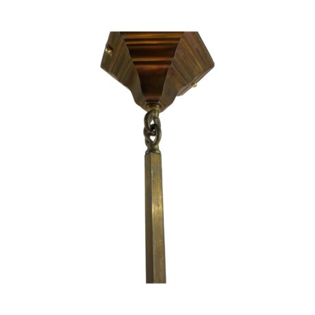 VL1231 Antique c1910 Brass Craftsman Lantern Pendant Slag Glass Shade Restored - Image 3
