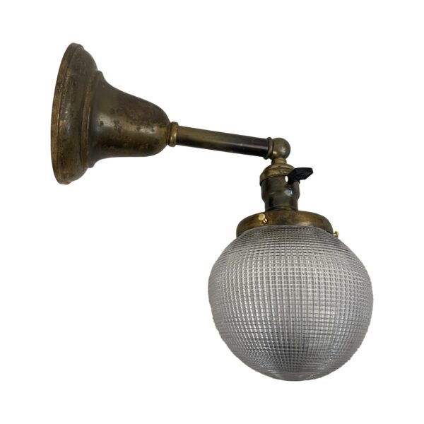 VL1228 Antique Vintage c1910 Brass Sconce Holophane Globe Shade Restored
