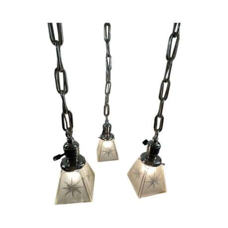 VL1229 Antique Craftsman c1910 3-Light Nickel Pan Fixture Period Shades Restored - Image 4