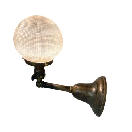 VL1228 Antique Vintage c1910 Brass Sconce Holophane Globe Shade Restored - Image 4
