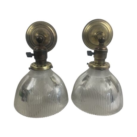 VL1230 Pair Antique Craftsman Brass Sconces c1916 Holophane Shades Restored - Image 4
