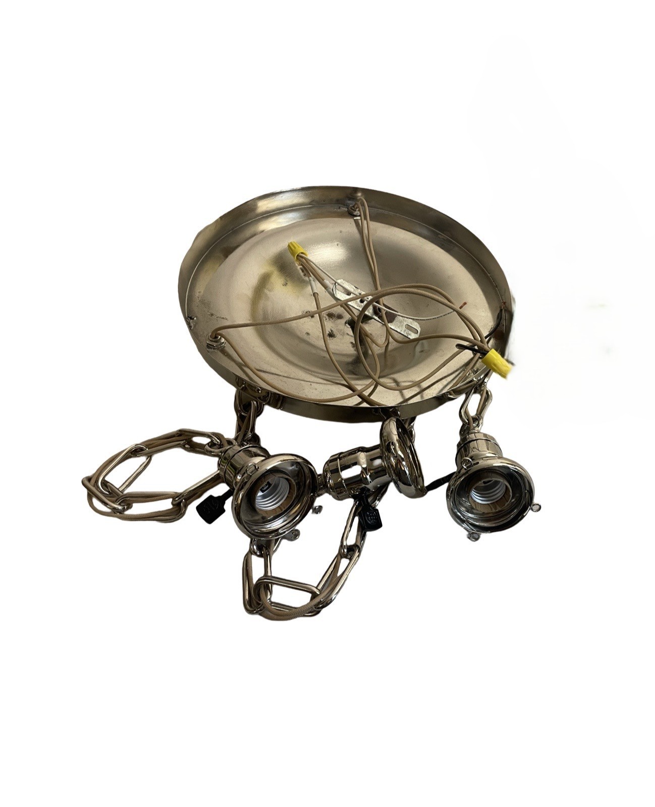 VL1229 Antique Craftsman c1910 3-Light Nickel Pan Fixture Period Shades Restored - Image 7