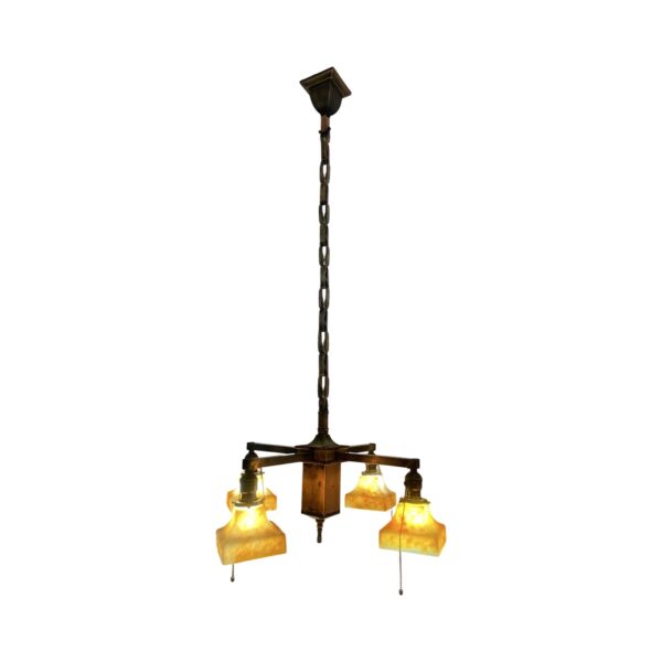 VL1242 Antique Craftsman Wakefield Chandelier c1910 Bournique Shades Restored