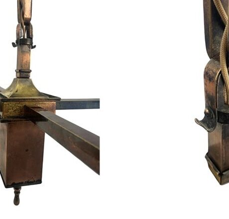 VL1242 Antique Craftsman Wakefield Chandelier c1910 Bournique Shades Restored - Image 8