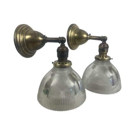 VL1230 Pair Antique Craftsman Brass Sconces c1916 Holophane Shades Restored - Image 2