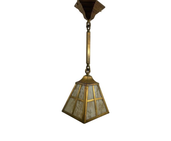 VL1231 Antique c1910 Brass Craftsman Lantern Pendant Slag Glass Shade Restored