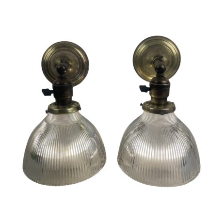 VL1230 Pair Antique Craftsman Brass Sconces c1916 Holophane Shades Restored - Image 3