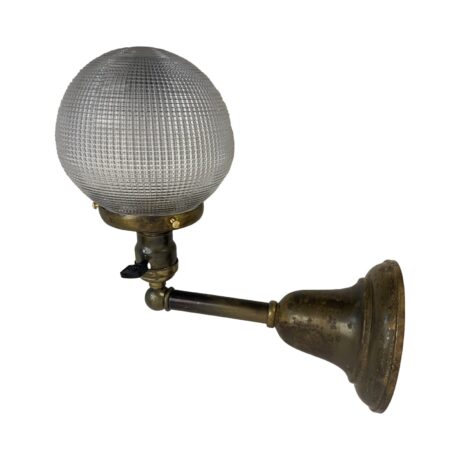 VL1228 Antique Vintage c1910 Brass Sconce Holophane Globe Shade Restored - Image 3