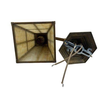 VL1231 Antique c1910 Brass Craftsman Lantern Pendant Slag Glass Shade Restored - Image 5