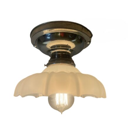 VL1246 Antique c1920 Semi-Flush Mount Light Nickel Clam Broth Shade Restored - Image 2