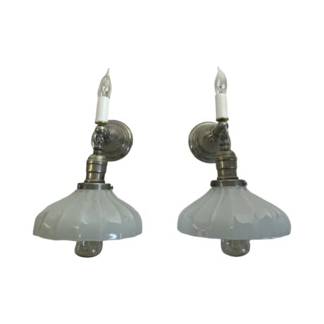 VL1247 Pair Antique Nickel Plated Welsbach Sconces Sheffield Shades Restored - Image 2