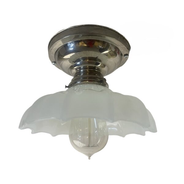 VL1246 Antique c1920 Semi-Flush Mount Light Nickel Clam Broth Shade Restored