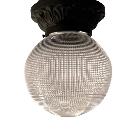 VL1252 Antique Semi-Flush Mount 6 in Holophane Shade Cast Iron Fitter Restored - Image 2