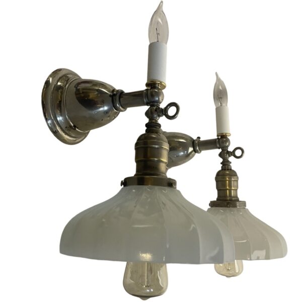 VL1247 Pair Antique Nickel Plated Welsbach Sconces Sheffield Shades Restored