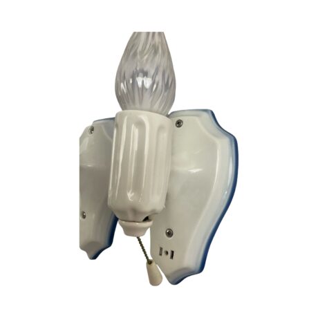 VL1245 Pair Antique c1920 Sconces Franklin Vitrified Pottery White Blue Restored - Image 5