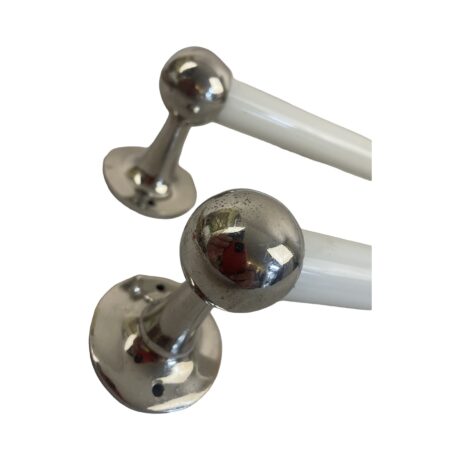 VBP1072 Pair Antique Vintage c1910 Nickel Plated Brass Milk Glass Towel Bars - Image 3