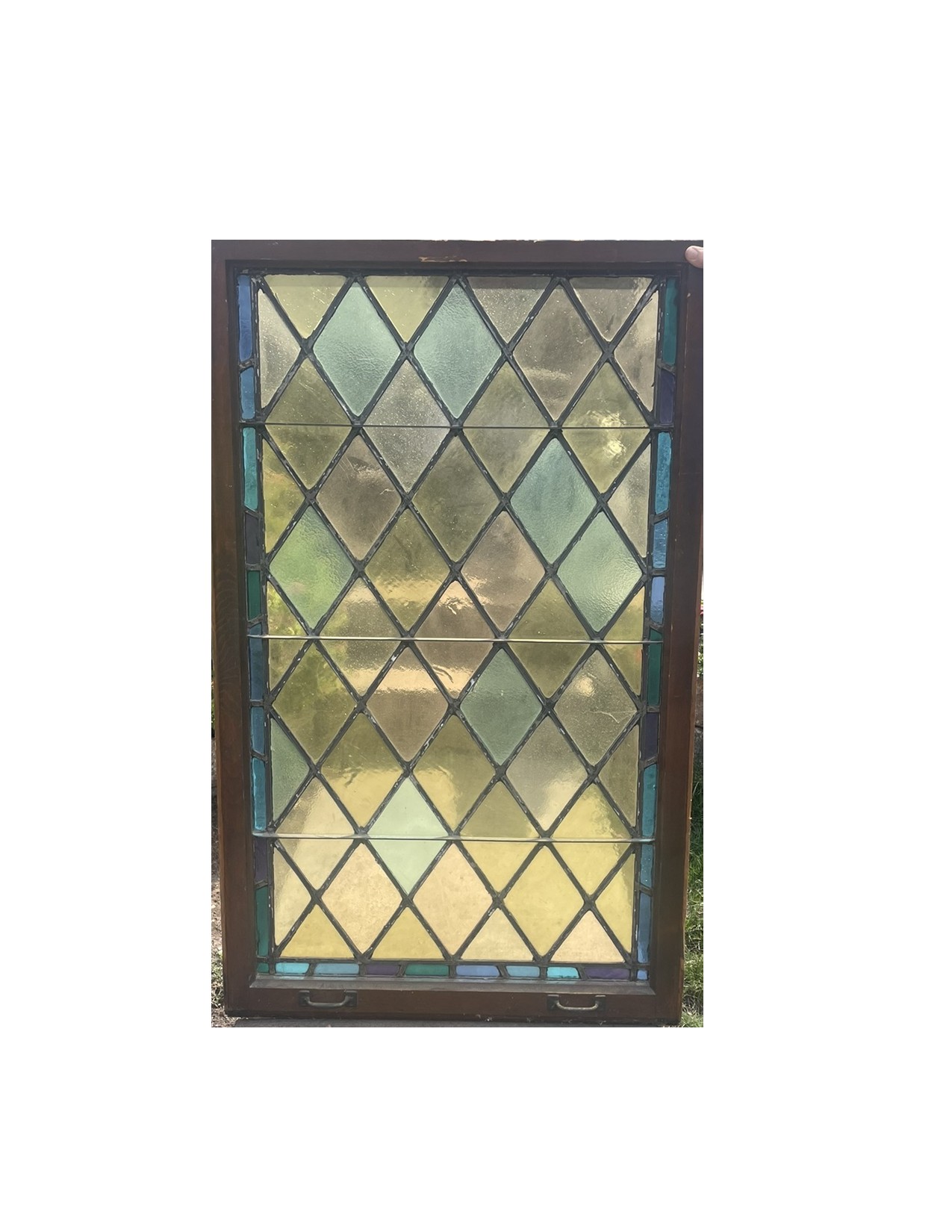 AG1072 Antique Vintage c1920 Large Diamond Light Stained Glass Tudor Window