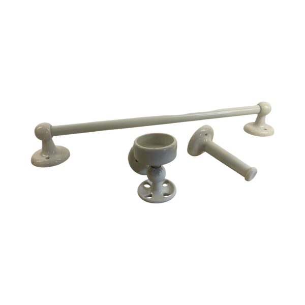 VBP1075 Antique c1920 White Porcelain Towel Bar Cup Toothbrush Holder Robe Hook