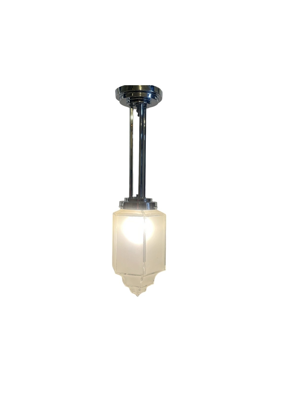 VL1258 Vintage Art Deco c1930 Pendant Newel Post Light Chrome French Restored