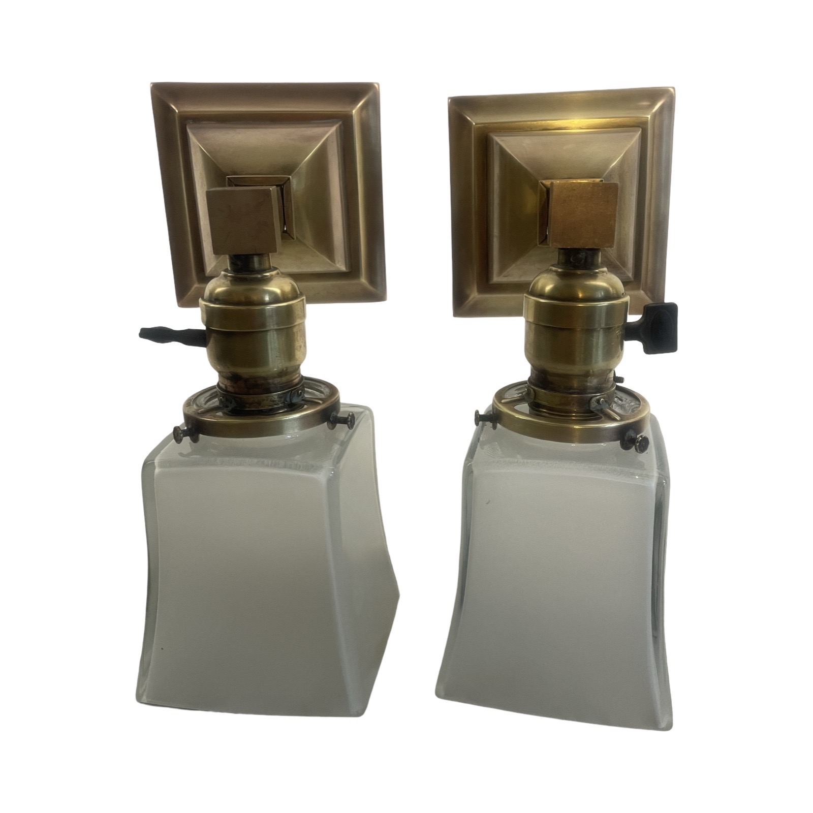 VL1256 Pair Antique c1905 Craftsman Brass Sconces Jefferson Shades Restored - Image 3
