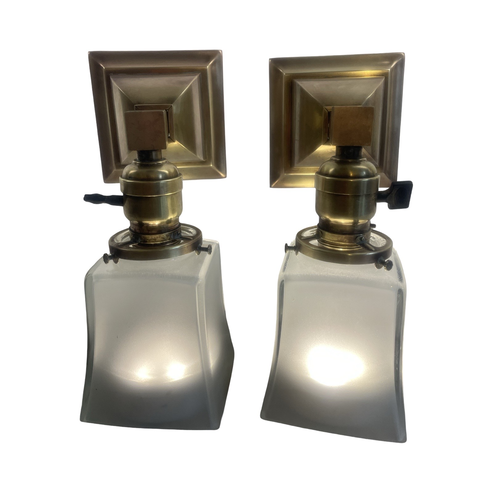 VL1256 Pair Antique c1905 Craftsman Brass Sconces Jefferson Shades Restored - Image 4