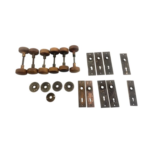 AH1029 Antique Wood Knob Sets Victorian Backplates Rosettes Eastlake Restored
