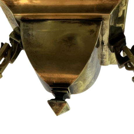 VL1266 Antique c1905 Brass 2 Light Pendant Chandelier Holophane Shades Restored - Image 5