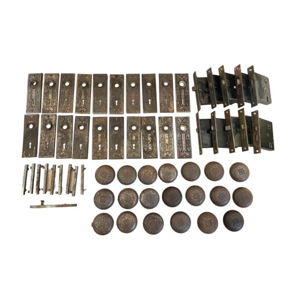 AH1028 Large Lot of Antique Steel Corbin Canton Knobs Backplates Restored Quantity!