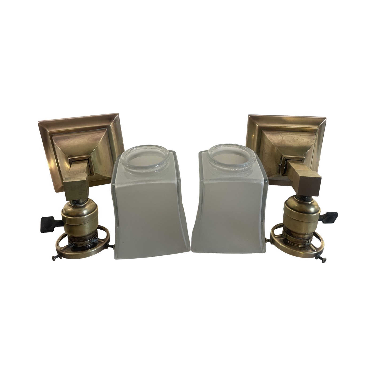 VL1256 Pair Antique c1905 Craftsman Brass Sconces Jefferson Shades Restored - Image 8