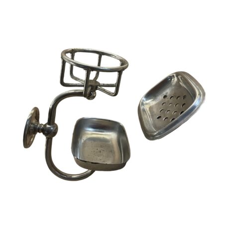 VBP1080 Antique Nickel Plated Brass c1905 Wall Mount Soap Dish & Tumbler Holder - Image 3