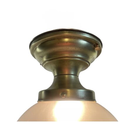 VL1273 Antique c1910 Brass Semi Flush Mount Light Etched 7 in Globe Restored - Image 4