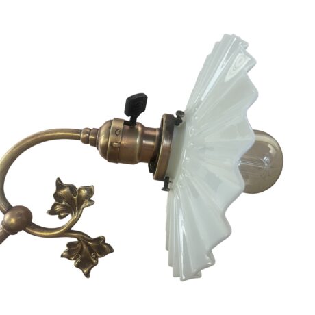 VL1274 Antique Victorian c1900 Brass Copper Embossed Sconce Opal Glass Restored - Image 6