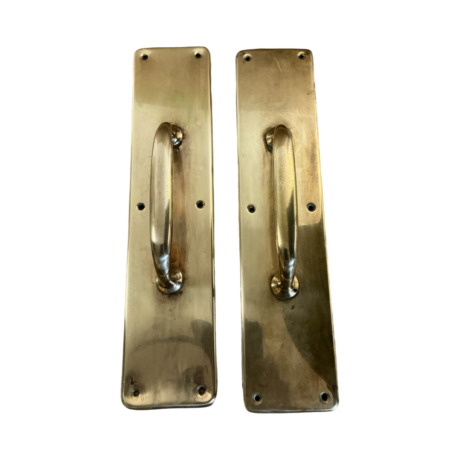AH1032 Pair Antique Vintage c1920 Large Brass Bar Pulls School Salvage Restored - Image 3