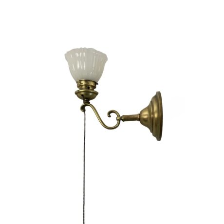 VL1275 Antique c1915 Heavy Bronze Curved Arm Sconce Sheffield Shade Restored
