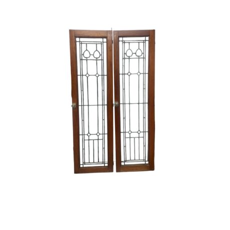 AG1080 Pair Antique c1910 Craftsman Leaded Glass Cabinet Door Panels Original
