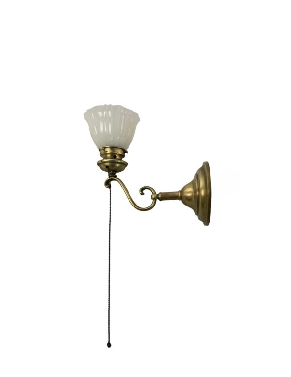VL1275 Antique c1915 Heavy Bronze Curved Arm Sconce Sheffield Shade Restored
