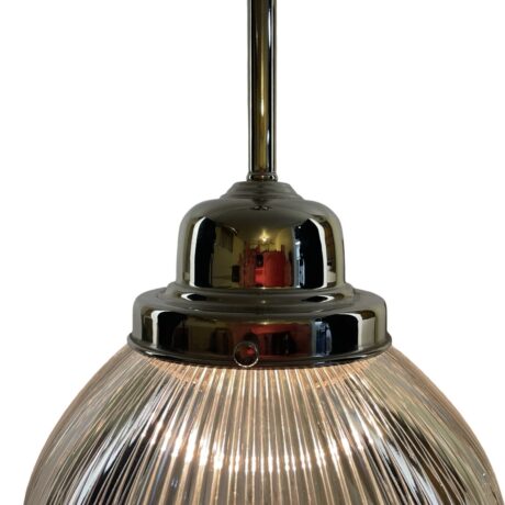 VL1272 Nickel Pole Pendant Antique c1904 Holophane Pagoda 7 in Globe Shade RARE - Image 5