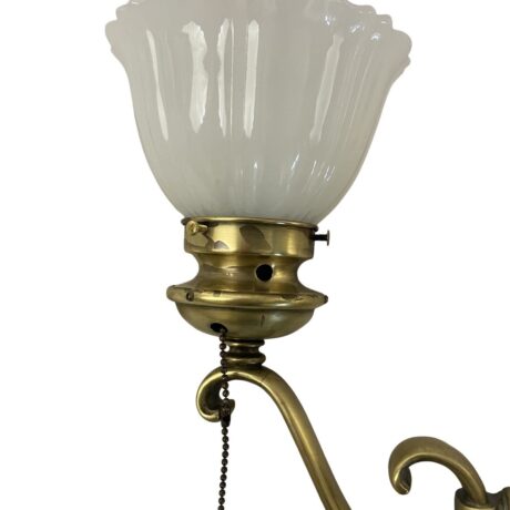 VL1275 Antique c1915 Heavy Bronze Curved Arm Sconce Sheffield Shade Restored - Image 5