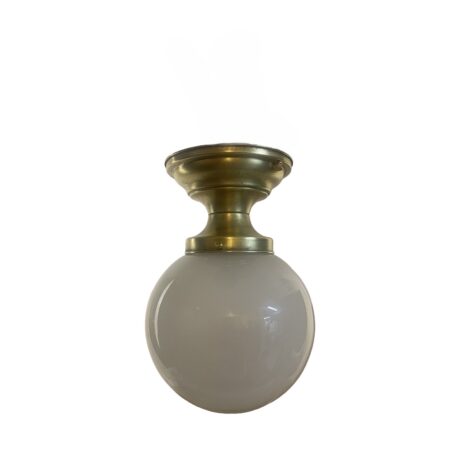 VL1273 Antique c1910 Brass Semi Flush Mount Light Etched 7 in Globe Restored - Image 2