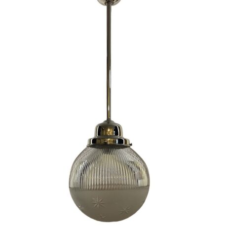 VL1272 Nickel Pole Pendant Antique c1904 Holophane Pagoda 7 in Globe Shade RARE - Image 2