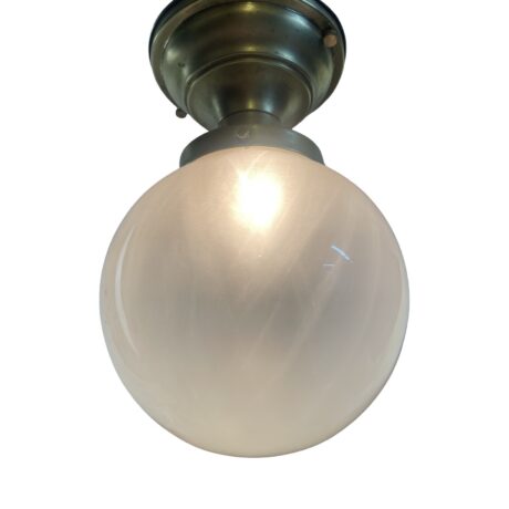 VL1273 Antique c1910 Brass Semi Flush Mount Light Etched 7 in Globe Restored - Image 3