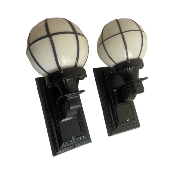 VL1278 Pair Craftsman c1927 Murlin Mfg. Cast Iron Porch Lights Sconces Restored