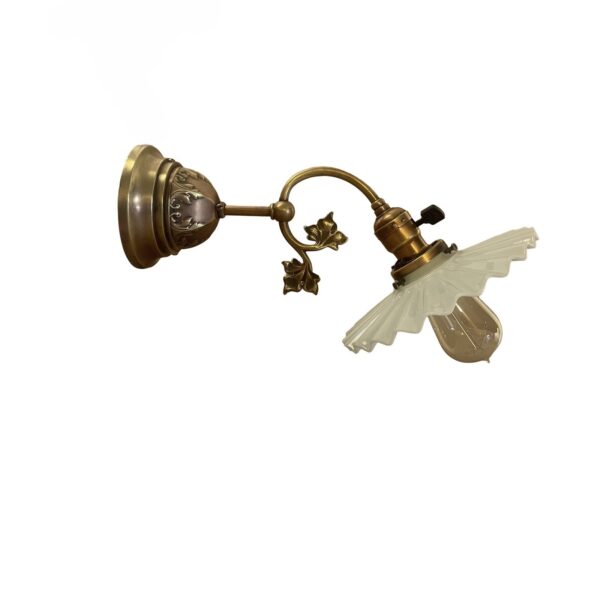 VL1274 Antique Victorian c1900 Brass Copper Embossed Sconce Opal Glass Restored