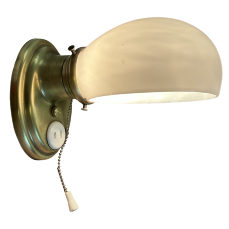 VL1257 Pair Art Deco c1930 Brass & Porcelain Sconces Milk Glass Shades Restored - Image 2